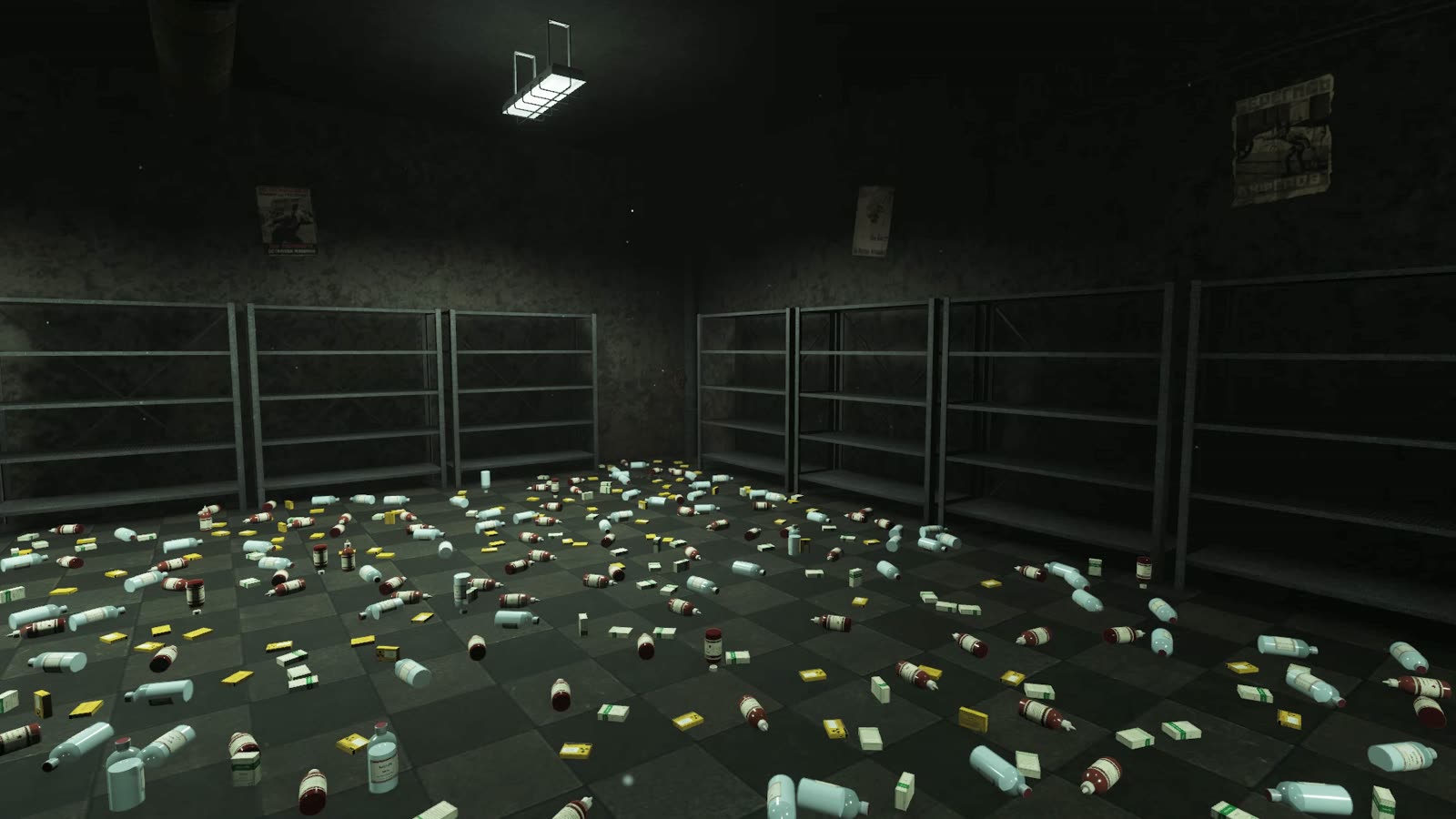 The stockroom with hundreds of items scattered across the floor